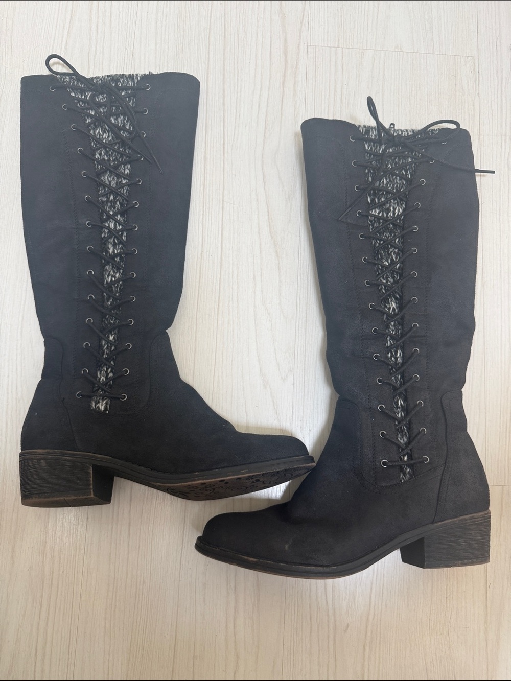 Corset Black Lace-Up Knee High Boots